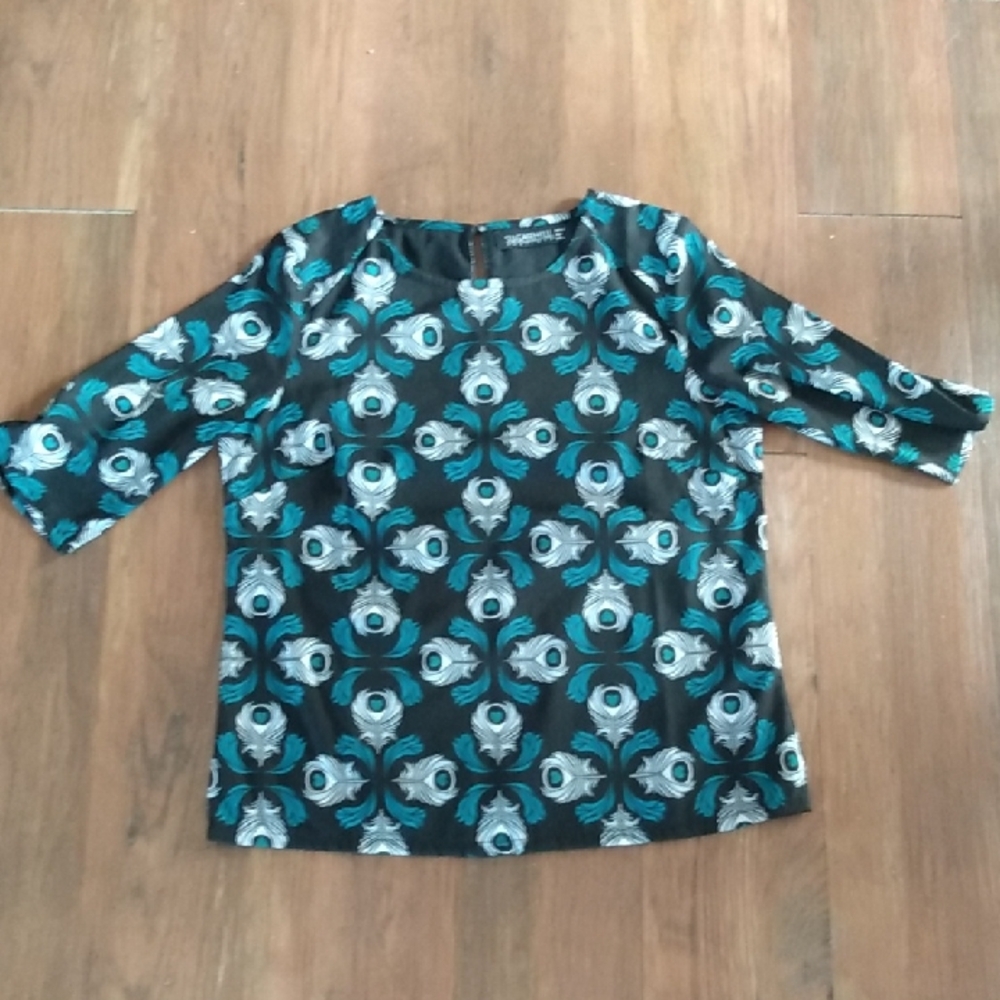 Peacock Feather Women's Top 3/4 Sleeve Sugarhill Boutique US Size 4
